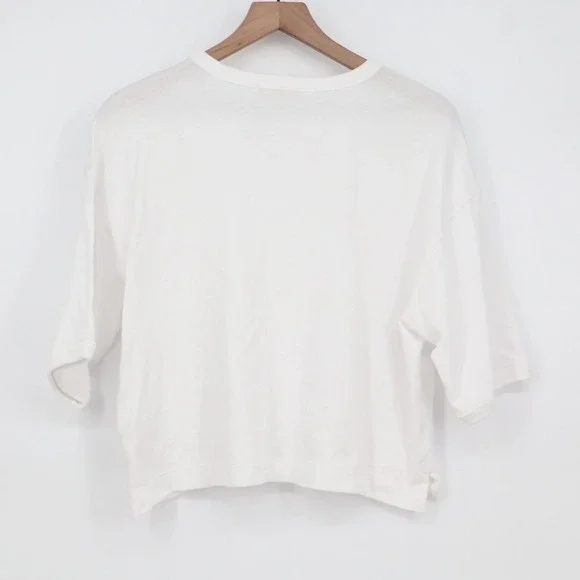 Madewell Crop T-Shirt Women Medium White Cotton Short Sleeve Side Slit Crew Neck - Picture 6 of 7